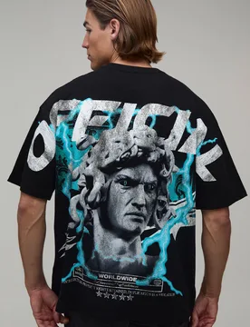 Mens Black Oversized Statue Over The Seams Print T-Shirt Cotton - Size Medium - boohooMAN - FashionsVida