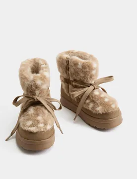 Doe Faux Fur Fashion Snow Boots (4 Small - 6 Large) Brown Mix male - M&S - FashionsVida