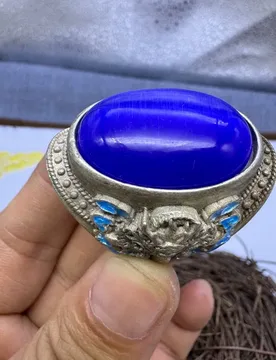 Unisex Large Cabochon Sapphire Cat Eye Ring, Big Boss Statement Finger Jewelry Blue Light Non-fading Daily Wear Accessory - Aliexpress - FashionsVida