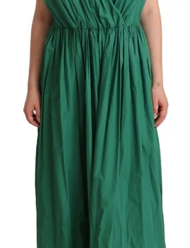 Womens Maxi Dress Sleeveless Vneck - Dark Green Cotton - Size Eu 46 (Womens) - Dolce & Gabbana - FashionsVida