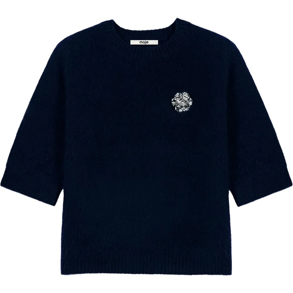 Jersey de lana de mujer con broche floral - Maje - FashionsVida