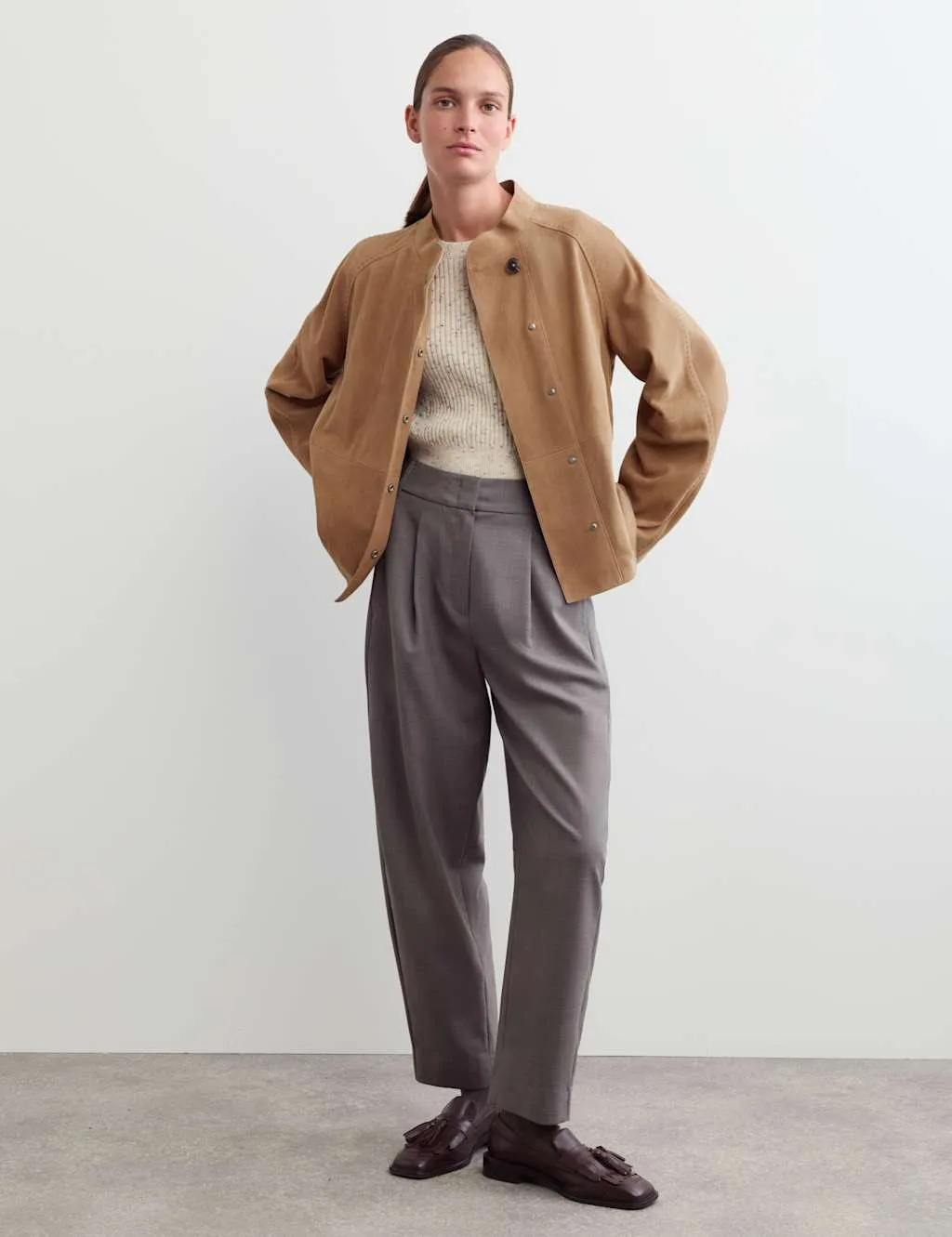 Suede Sculpted Short Jacket Camel female - Jaeger - FashionsVida