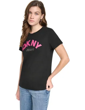 Camiseta de mujer de manga corta y cuello redondo con logotipo en contraste - DKNY Jeans - FashionsVida