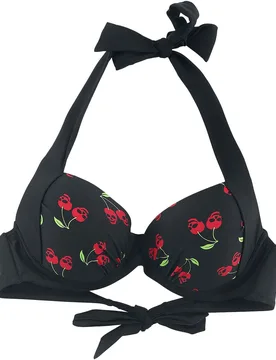 Rock Bikini-Oberteil - Schwarzes Bikinioberteil mit Rockabilly-Print - M bis XXL - für Damen - Größe XXL - schwarz - Frauen - female - Rock Rebel by EMP - FashionsVida