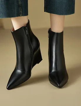 Plus Size Women Microfiber Chelsea Boots Pointed Toe Wedge Heel Side Zipper Ankle Booties Ladies Fashion Daily Party Short Boots - Aliexpress - FashionsVida