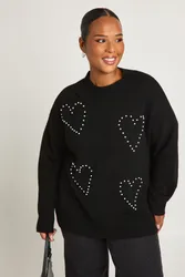 Womens Plus Pearl High Neck Jumper - Black - Size Uk 16-18 (Womens)