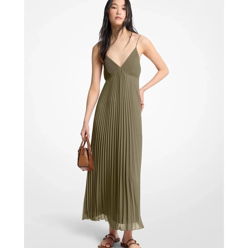 Vestido largo de georgette plisado - MICHAEL Michael Kors - FashionsVida