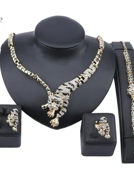 Dubai Gold Color Tiger Crystal Jewelry Luxury Nigerian Woman Wedding Costume Design Necklace Earring Ring Bracelet Set - Aliexpress - FashionsVida