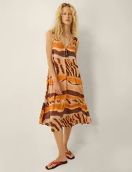 Printed V-Neck Midi Dress Brown Mix female