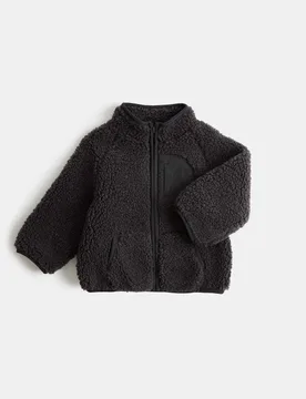 Funnel Neck Borg Jacket (0-5 Yrs) Carbon male - M&S - FashionsVida