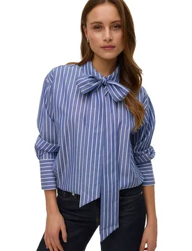 Chemise à Manches 3/4 Islunn Dark Denim / Stripes Snow White XS - Vero moda - FashionsVida