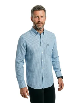 FaÇonnable Camicia A Maniche Lunghe Fm302239 Linen Horizon Blue 2XL - Façonnable - FashionsVida
