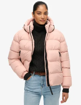 Superdry Damen Kapuzen-sportpufferjacke Pink - Größe: 44 - 129.99 - FashionsVida