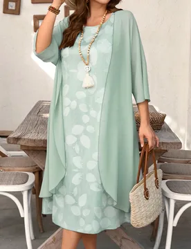 Set de 2 piezas Chaqueta de kimono de gasa y vestido estampado floral vintage para mujer talla grande, conjunto bohemio de vacaciones 4XL - Shein - FashionsVida