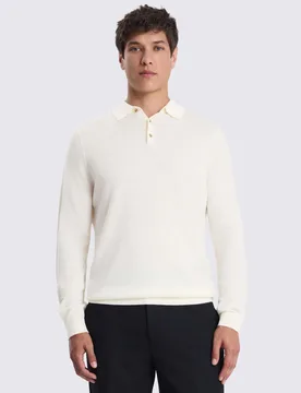 Merino Wool Rich Knitted Polo Shirt White male - MOSS - FashionsVida