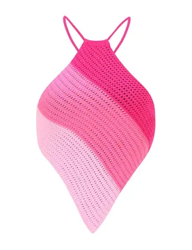 Top de punto de rayas de espalda abierta con cordón bajo asimétrico L - Shein - FashionsVida