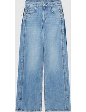 Vaqueros anchos de mujer 100% algodón orgánico con cortes y detalles dorados - CLAUDIE PIERLOT - FashionsVida