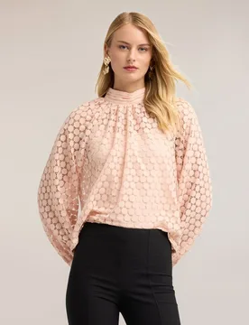 Blusa de mujer de encaje con cuello alto ajuste oversize cuello alto con cierre en la parte trasera - Motivi - FashionsVida