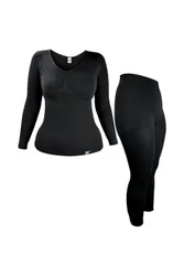 Women's Cosy Thermal Underwear Set: Long Sleeve Top & Long Leggings Pants in Black Size: Large/XL - Black - Size: L/XL
