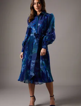 Women's Organza Printed Shirt Dress Size: 16 - Multicolor - Size: 16 - Coast - FashionsVida