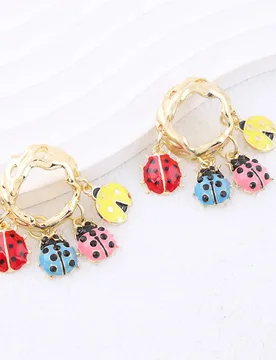 European and American style unique ladybug dangling tassel earrings with oil-drop pattern, perfect for vacation or travel - Aliexpress - FashionsVida