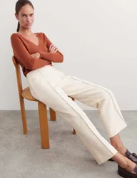 Cotton Linen Jacquard Ankle Grazer Trousers Ivory female