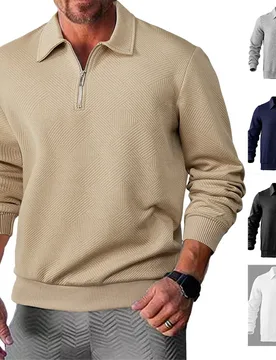 New Spring and Autumn Men’s Half-Zip Jacquard Polo Sweatshirt — Waffle Texture, Lapel Collar, Long Sleeve, Business-Casual Fit - Aliexpress - FashionsVida