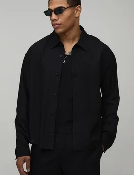 Herren Oversized Boxy Langarm-Hemd aus Leinen-Mix Black Größe Large - boohooMAN - FashionsVida