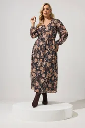 Women's Floral Buckle Wrap Dress in Black Size: 30-32 - Black - Size: 30-32