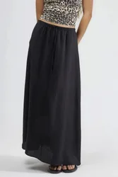 Womens High Waist A-Line Maxi Skirt - Black - Size Medium