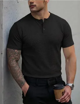 Men's Polo Shirt with Henley Collar, Short-Sleeved T-Shirt, Summer Casual Button-Down Placket Street Style Base Layer, S-3XL - Aliexpress - FashionsVida