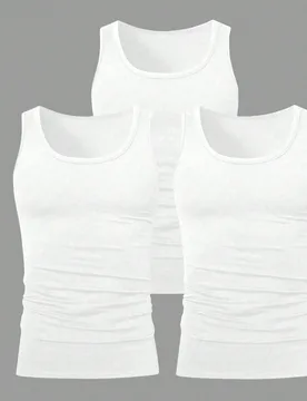 Pcs/paquete Camiseta de tirantes para hombre de unicolor, cuello redondo, casual, versátil, uso diario, camiseta interior, conjunto de camisetas de t - Shein - FashionsVida