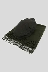 Milland Mens Herringbone Flat Cap and Scarf Set - - Size: ONESIZE