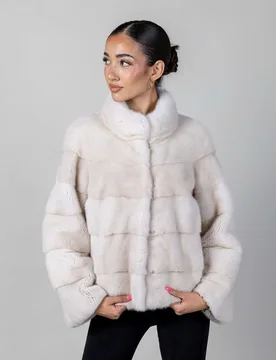 Chaqueta de mujer de pelo de visón con cuello levantado - De la Roca - FashionsVida