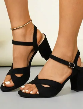 Sandalias de tacón alto para mujer 2026 nuevo estilo tacón grueso sandalias de punta abierta negras versátiles punta abierta tacones altos sexy est - Shein - FashionsVida