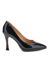 Decollete Nera in Effetto Vernice con Tacco Svasato B1929H1 35
