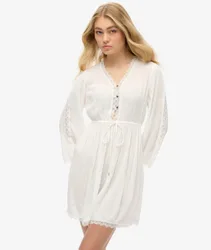 Superdry Damen Ibiza Minikleid mit V-ausschnitt Weiß - Größe: 38