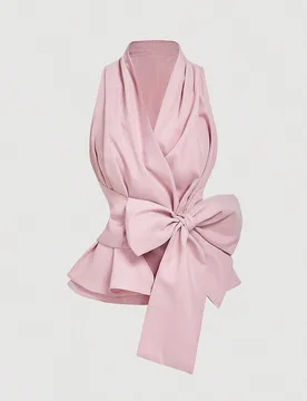Blusa casual de mujer con cuello en V y lazo, top de gasa rosa con lazo para fiesta de boda, blusa elegante sin mangas, tela suave y ligera, top con c - Shein - FashionsVida