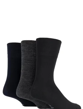 Mens 3 Pair Plain Bamboo Socks Black / Navy / Charcoal 6-11 Mens - Assorted - Size: 6-11 Mens - Gentle Grip - FashionsVida