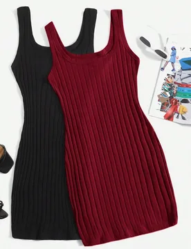 Vestido de tirantes de punto liso para mujeres S - Shein - FashionsVida