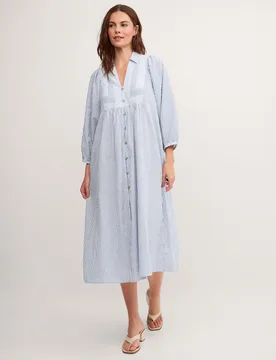 Pure Cotton Striped Midi Smock Dress Blue Mix female - Monsoon - FashionsVida