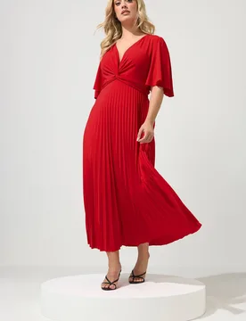 Women's Knot Pleated Maxi Dress in Red Size: 26-28 - Red - Size: 26-28 - Yours - FashionsVida