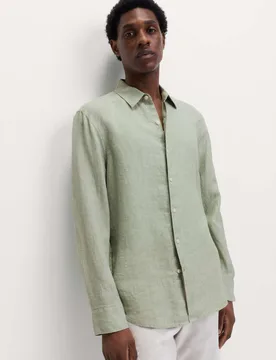Regular Fit Pure Linen Shirt Green Mix male - M&S - FashionsVida
