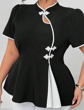 Camisa casual de manga corta para mujer talla grande, con botonadura minimalista, apta para uso diario 4XL - Shein - FashionsVida