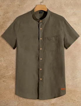 Camisa de manga corta de unicolor de un solo pecho casual y versátil para uso diario para hombres L - Shein - FashionsVida