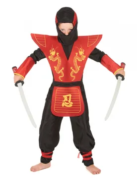 Ninja Kinderkostüm Assassine schwarz-gelb-rot - KARNEVAL-MEGASTORE - FashionsVida
