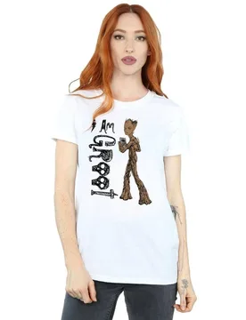 Women's Avengers Infinity War I Am Teenage Groot Cotton Boyfriend T-Shirt in White Size: Small - White - Size: S - Marvel - FashionsVida