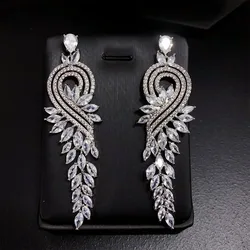 Shiny long earrings zircon leaf Earrings for Women dinner party Exaggerated jewelry Wholesale dropshipping
