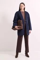 Women's Principles by Wallis Collarless Belted Wrap Coat in Navy Size: 12 - Navy - Size: 12
