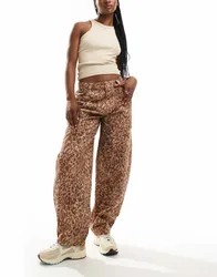 Womens Leopard Print Barrel Leg Trouser-Brown - Size 4 Uk